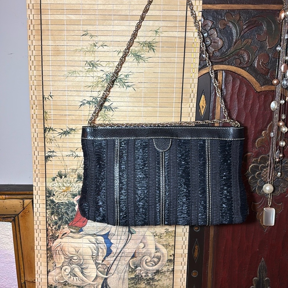 kate spade Leather and Woven Bag 12”Lx7”Hx2”Wx2.5”W Adj. Chain Shoulder Strap